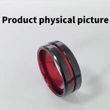1 Pc Fashion New Elegant Aristocratic Red Slot Men's Domineering Ring Stainless Steel Inlay Red Carbon Finger Ring Jewelry Gift