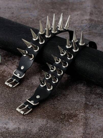 1/2/3 PCS Black PU Leather For Men Women Goth Punk Rock Leather Cuff Studded Wristband For Party/Cosplay/Hiphop