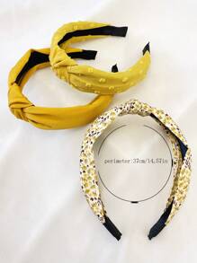 3pcs/Set Women Plaid & Solid Color Fabric Headbands, Elegant Sweet Style For Daily Wear, Commute Friendly, Yellow Accessories, Hairband Headband For Women, Hair Accessories, Hair Hoop ,Head Piece