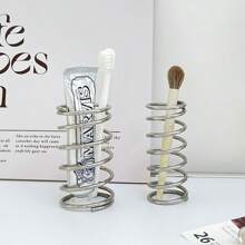 1 pièce Porte-brosse à dents en acier inoxydable, Porte-brosse à dents avec égouttoir, Support de conception à ressort créative, Organisateur de décoration minimaliste, Porte-pinceau de maquillage, Organisateur d'ustensiles de cuisine, Boîte de rangement multifonction pour la maison