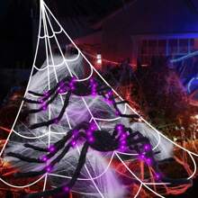 8pcs Halloween Glow-In-The-Dark Fluffy Spider, Outdoor Decorations Hanging Web Spiders, Spooky Purple Glowing Realistic Insect Prank Home Decor Halloween Decor Fall Decor Room Decor