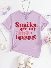 Cute Slogan T-Shirt, Food Graphic Print T-Shirt, Playful Design, Suitable For Summer/Outdoor Wear - Purple - View 2