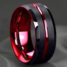 1 Pc Fashion New Elegant Aristocratic Red Slot Men's Domineering Ring Stainless Steel Inlay Red Carbon Finger Ring Jewelry Gift