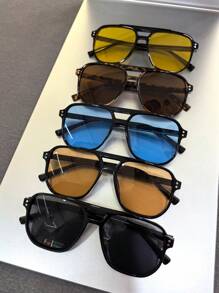 Unisex Tortoise Shell Color Square Frame Double Bridge Pilot Style Fashion Glasses For Vacation Boho Shades Beach Accessories, Suitable For Summer Sun Protection, Beach Vacation, Outdoor Sports, Party, Self-Driving, Fishing, Cycling, Shopping And Taking Photos Accessories