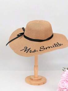 Customized Soft Edge Beach Hat - Single Travel Hat - Honeymoon Beach Hat - Personalized Sun Hat - Bridal Gift - Bridal Hat, Hat Size: One Size Fits Most, Crown: 3.5 Inches, Brim: 5 Inches, Wedding Element Straw Hat, Suitable For Beach Club Singles Party, Back To School Season, Summer Vacation