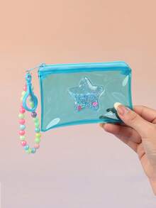 1pc Kids Summer Beach Transparent Coin Purse, Star Glitter Colorful Mini Wallet With Zipper & Strap, Unisex For Boys & Girls - Multicolor - View 11
