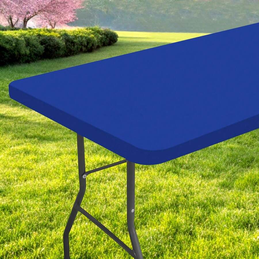Rectangle Picnic Table Cloth, Waterproof Elastic Fitted Tablecloths, Washable Polyester Table Cover For Camping, Indoor And Outdoor (Blue, 30"X60") - Navy Blue - View 1