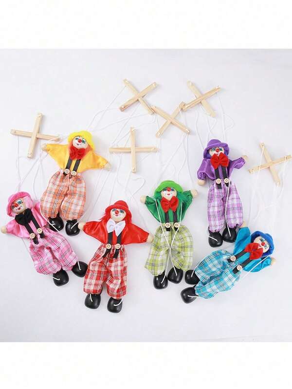 Marioneta de madera en forma de payaso, artesanía de sombra de títeres de cuerda de tracción, pequeño juguete de madera de cuerda de tracción europeo y americano