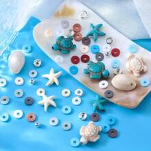 3200 Stücke Schmuckherstellung Set mit ozeanblau thematischen gemischten Polymer-Ton-Perlen, einschließlich Schildkröten/Muschel/Seestern Anhänger für DIY Freundschaftsarmbänder, Halsketten, Ohrringe, Bastelarbeiten, Geschenke (Zufallsfarben)