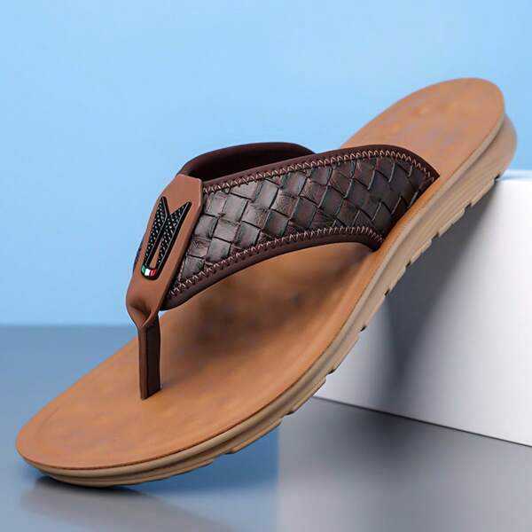 Sandalias de hombre tipo slip-on de bloques de color, chanclas casuales básicas con tiras cruzadas, adecuadas para uso en exteriores e interiores, para el verano