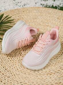 1 Pair Classic Kids Sports Shoes, Fashion Solid Color Sporty Sneakers For Girls, Comfortable Non-Slip Wear-Resistant Lightweight Running Shoes With Hook And Loop Easy On/Off, Simple Design For Daily Wear