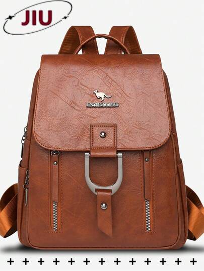 Mochila con solapa de cuero sintético vintage antirrobo, bolso de moda multifuncional para uso diario, bolso de viaje ligero con múltiples bolsillos y gran capacidad, mochila minimalista conveniente, adecuada para estudiantes, enfermeras, maestros, profesionales de negocios, viajes, traslados, compras, oficina, citas, senderismo, entrenamiento, trabajo, regalo de cumpleaños, regalo festivo