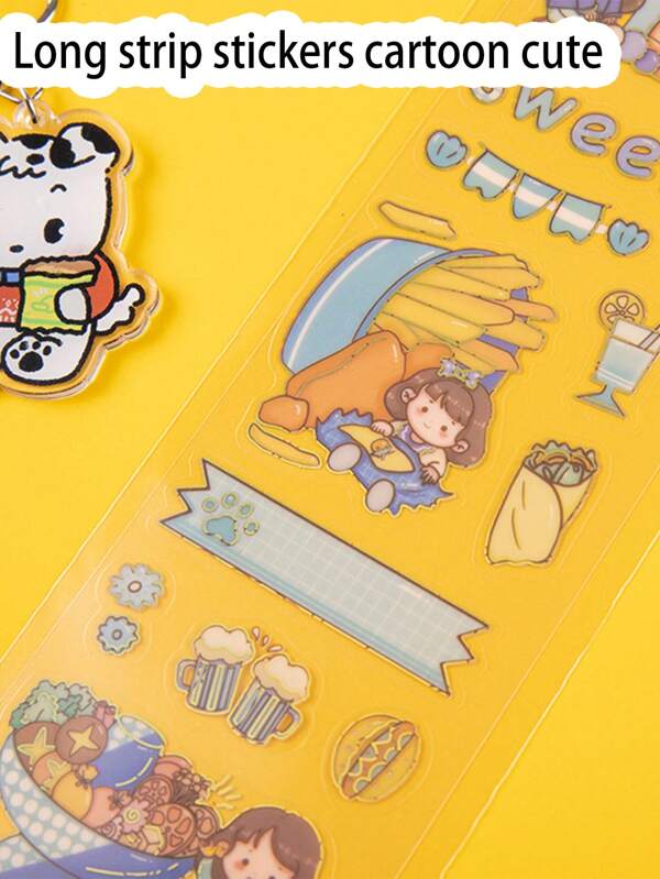 5pcs/36 Designs Random Long Stickers, Cartoon Cute Waterproof Cup Stickers, Student Scrapbook Stickers No Cutting Required School Supplies,Back To School