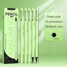 10支装黑色木质六角笔杆铅笔，不易折断，2B/HB笔芯，黑木铅笔，抽屉盒装，每盒10支，适用于学生、成人学习和办公，2B/HB黑木铅笔，教室、办公室、美术用品、学校用品