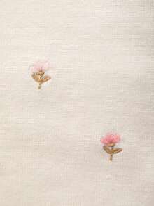 Infant Knitted Round Neck Cream White Floral Hand-Embroidered Romper, Cute Baby Jumpsuit Suitable For Daily Wear Or Outing Outfits - Beige - View 6