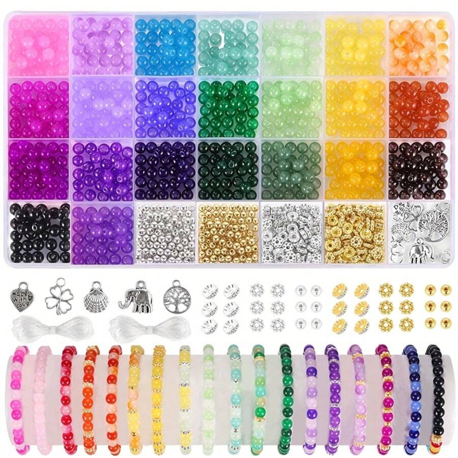 100pcs/1105pcs 6mm Crystal Glass Beads Set For Jewelry Making DIY Bracelets, Necklaces, Earrings, Crafts (Random Colors)