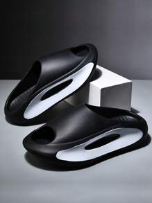 Fashionable Outdoor Sandals: Black Multi-Functional Beach Flip-Flops Made Of Durable Eva Material, Comfortable, Durable Eva Open Toe Slippers, Sporty Style, Thick Sole, Comfortable Shock Absorption, Non-Slip, Wear-Resistant