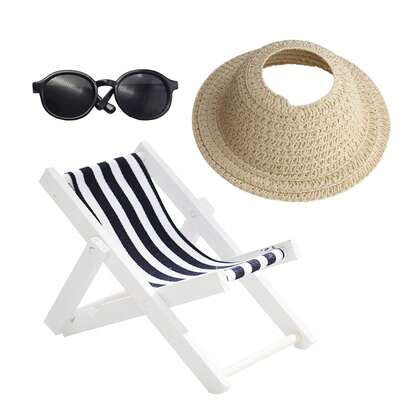 Accessories Set For Labubu17cm Doll,Miniature Beach Sun Hat/Sunglasses/Wooden Folding Beach Chairs For Dolls Accessories,No Doll Included