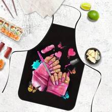 1pc Colorful Butterfly & Lipstick Printed Apron, Durable Polyester Material Suitable For Cooking, Grilling, Gardening, Painting, Nail Art, Unisex For Indoor & Outdoor Use