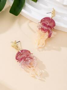 1 对渐变色海星和水母亚克力耳环，时尚甜美百搭海洋主题耳环，适合作为情人节、妈妈、母亲节的礼物 - 1對水母耳環 - 查看 7