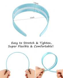 Wecoe Brown Satin Headband Women 1.6 Inch Wide Silk Headband Non Slip Fashion Neutral Colors Plain Hair Band DIY Holiday Hair Accessories For Women Girls Diademas Para Mujer Gifts - sky blue - 查看 6