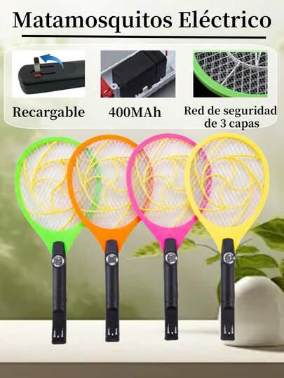 Raqueta Eléctrica Mata Mosquitos Y Moscas Recargable Con Luz Led