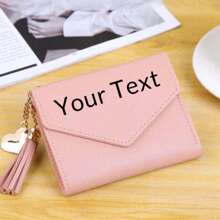 Personalized Heart Shaped Tassel Wallet - Custom Text Women's Card Holder & ID Case, Perfect Gift For Girlfriend, Women Wallet & Red Wallet, Multi-Functional, Spacious, Functional, Foldable, Practical, All Purpose, Customized, Minimalist, Kawaii, Vacay Vibe/Holiday, Casual, Basics, Hot Pink, Royal Blue, Green, Burgundy
