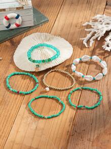 Conjunto de 6 joias estilo boêmio com conchas para mulheres, roupa de praia para férias