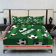 3 Stücke personalisiertes grünes Fußballmuster bedrucktes Bettlaken Set, Tagesdecke Set, Bettwäsche, Queen Quiltset mit 2 Kissenbezügen und 1 Tagesdecke, geeignet für Raumdekor, Schlafzimmerdekoration, Heimdekoration, Dorm Ausstattung, Einzelbett Set, Geburtstagsgeschenk, Geschenk für Familie und Freunde, Halloween Deko, Personalisiertes Weihnachtsgeschenk, Geschenk für Fußballliebhaber