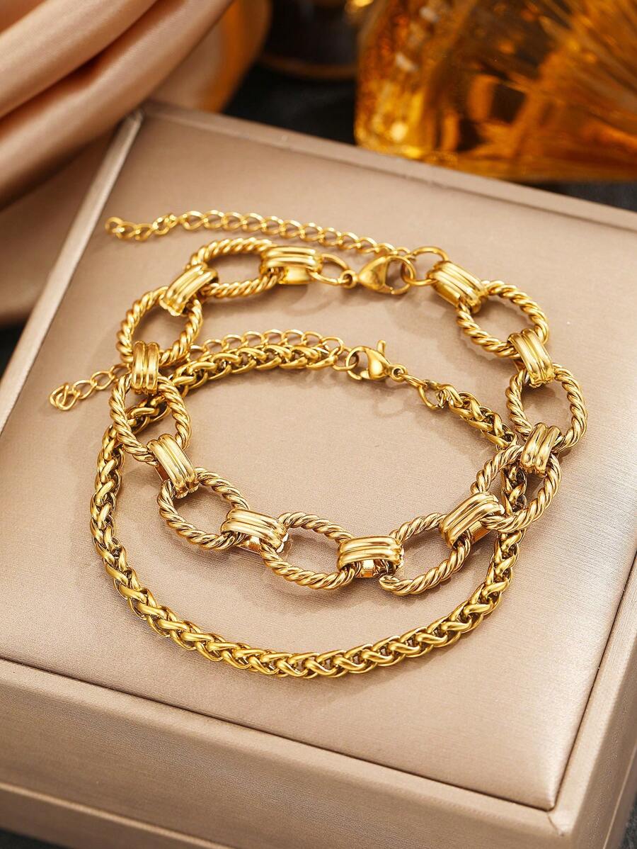 Aomogo 2 Pezzi Hip-Hop e alla moda Braccialetto a catena robusto unisex in acciaio inossidabile, adatti all'uso quotidiano