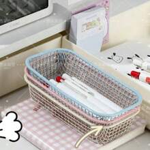 1pc Cream Ins Style Storage Basket Highly Attractive Iron Small Basket Simple Office Dressing Table Desktop Sundries Storage Box