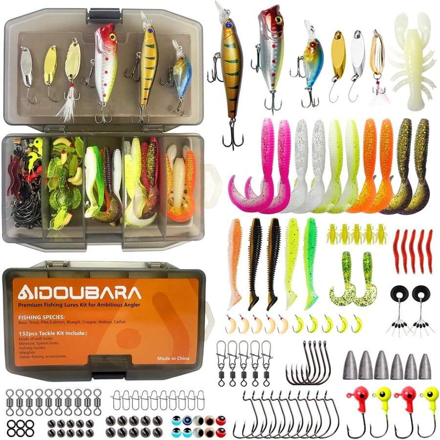 Fishing Lures Kit, 132pcs Tackle Box Kit Included Crankbaits, Spoon, Hooks, Weights & Other Accessories, Freshwater & Saltwater Bait Lure For Bass, Trout, Walleye, Fishing Gear Gift For Men - Multicolor - View 1