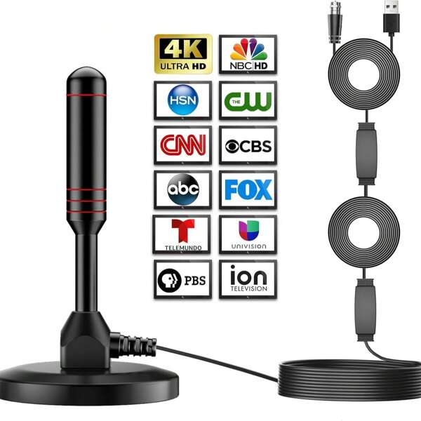 4K High Definition TV Antenna, High Gain DTMB DVB-T HDTV Digital Antenna, Magnetic Base Design For Convenient Indoor/Outdoor Use, Suitable For Smart TV