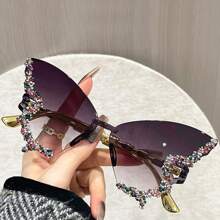 Women's Retro Classic Butterfly Shape Diamond Rimless Sunglasses UV Blocking Sunglasses