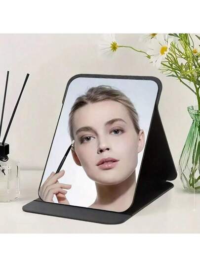HD Glass Surface Portable Folding Faux Leather Vanity Spiegel Ideal Travel, Dorms Beauty Home Back To School Room Supplies view 2