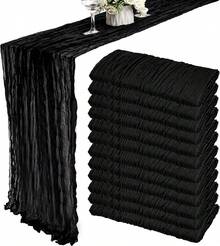 12 Pack 10Ft Cheesecloth Table Runner 35x120 Inch Boho Gauze Table Runner Rustic Cheese Cloth Long Table Runner Romantic Table Runner For Wedding Bridal Shower Birthday Party Table Decor (Black) - 黑與白 - 查看 1