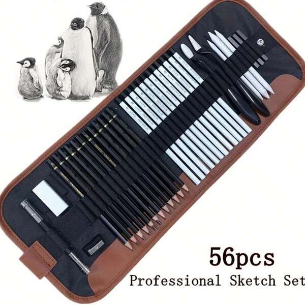 56pcs Sketching And Drawing Art Pencil Set, Professional Artist Supplies With Pencils, Erasers, Sharpener, Graphite Pencils, Ideal For Painting, Sketching, Shading
