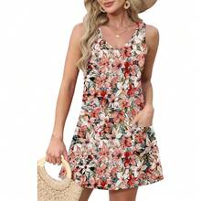 OFEEFAN Womens Summer Dresses 2025 V Neck Sleeveless Sundresses With Pockets Beach Vacation Clothes Floral/Plain - A Floral 50 - 查看 3