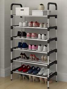 1pc Compact Metal Shoe Rack, Space Saver Shoe Storage Organizer, Minimalist Design, Sturdy, Fashionable, Easy Assembly & Disassembly, Portable, Suitable For Living Room, Bedroom, Entryway, Office, Home, Multi-Tier Storage, Holiday Gift