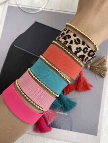 2件套母亲节创意时尚优雅奢华珍珠不规则心形水钻编织流苏手链，适合女性、姐妹、情侣，情人节礼物，日常佩戴，派对，约会，夏季海滩佩戴，红色饰品 - 套裝 - 查看 15