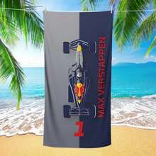 1pc Racing Design Beach Towel - Oversized Quick-Dry Microfiber With F1 Car Graphic, Team Identity - Tropical Style Pool, Camping, Travel Essentials For Swimming, Vacation Gifts, Beach Accessories, Quickdry Fabric
