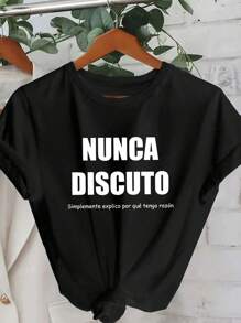 T-shirt mezza manica estiva casual, taglie comode, con stampa di slogan