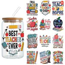 ELEWINS 12 ورقة من أغلفة الأكواب UV DTF لأكواب العزل 16 أونصة - أغلفة أكواب لتقدير المعلمين مقاومة للخدش والتحويلات الدائمة للزجاج والأكواب - تحويلات UV DTF سهلة الإزالة للأسطح الملساء