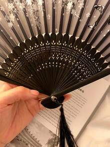 1 pieza Abanico plegable estilo chino, portátil, accesorio para ropa Hanfu y falda, utilería de danza de vestuario antiguo, abanico plegable negro, adecuado para atuendos diarios, fiestas, danza, gran regalo (la posición del diseño en el abanico no es fija) - Multicolor - Ver 4