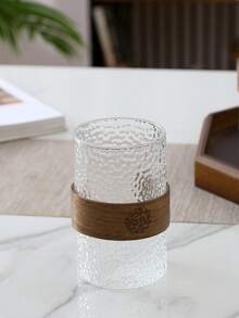 1 套 1500L 耐热玻璃水壶，带托盘和杯子，现代胡桃木色水壶和果汁瓶套装，适合派对和所有季节