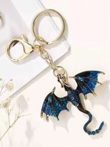 1 pieza Accesorio de mochila, llavero de pareja de dibujos animados con rhinestones con forma de murciélago, unicornio y dragón de aleación de zinc, estilo europeo y americano, accesorio de Halloween, regalo de broma para el coche