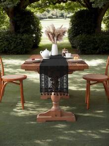 1 pieza Camino de mesa con borlas de campanilla, elegante camino de mesa estilo granja con flecos, adecuado para fiesta de cumpleaños, boda, decoración del hogar, sala de estar, comedor, cocina, dormitorio