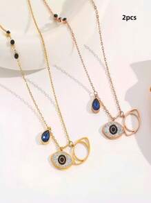 1 Collier œil de Diable Mode Acier au Titane Strass Bleu Chaîne Clavicule Style Chaud Européen et Américain Design Personnalisé Mode Température Sentiments Haut de Gamme Porté au Quotidien par les Femmes