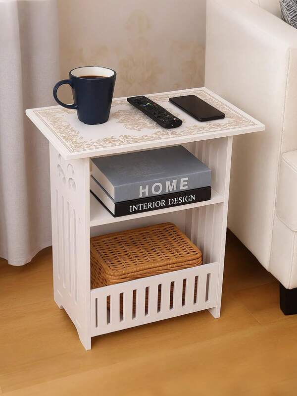 Mesa pequeña, mesita de noche, mesa de almacenamiento, estante de almacenamiento, gabinete organizador, gabinete de almacenamiento, mesita de noche pequeña de 2 capas, mesita de noche con espacio de almacenamiento, mesita de noche alta, mesa de baño, estante multifuncional de diseño hueco, mesa auxiliar de sofá, impermeable, fácil de limpiar, decoración del hogar, herramientas de almacenamiento y organización, simple y hermoso, adecuado para sala de estar, dormitorio, oficina, baño, dormitorio