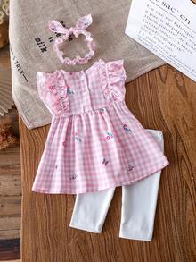 3pcs/Set Baby Girls Princess Summer Outfit - Sleeveless Dress Top And Pants With Headband